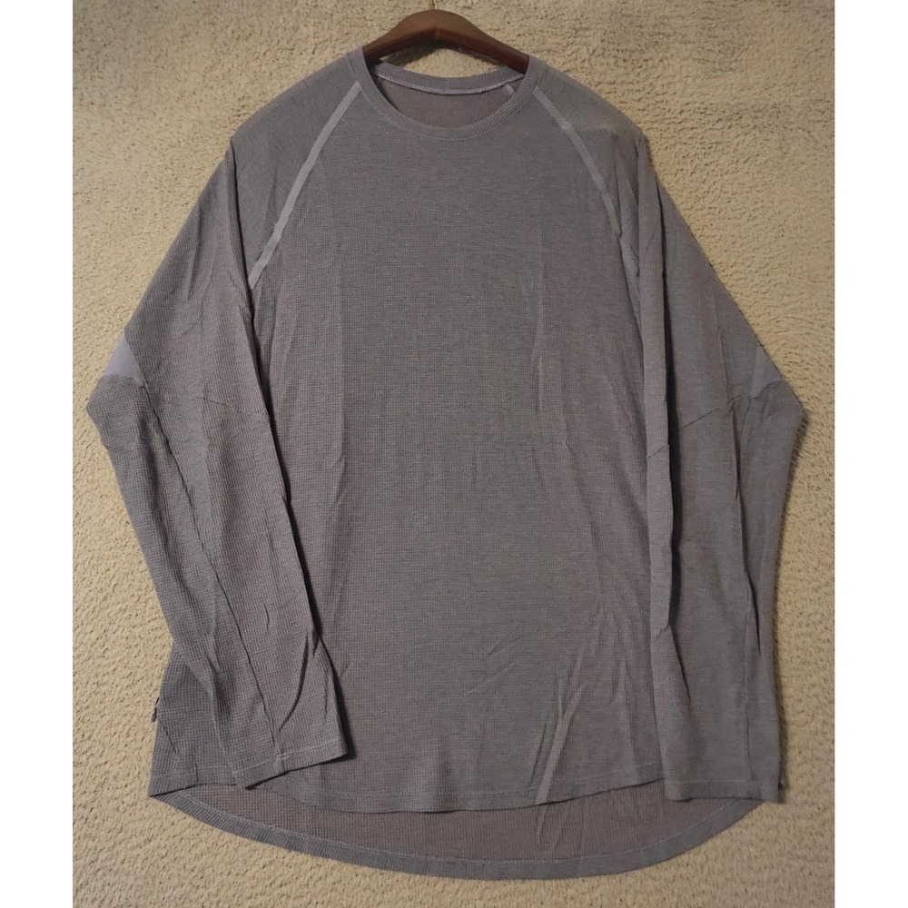 Lululemon Mens Blue Purple Waffle Knit Long Sleeve Shirt Pocket Thermal Size XL